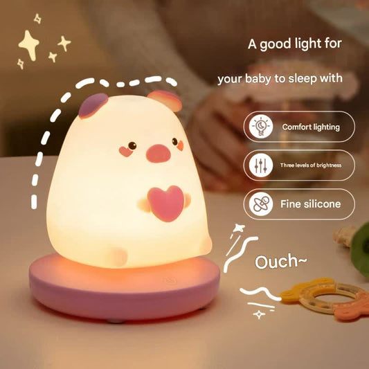 Adorable Animal Silicone LED Night Light - 3 Brightness Levels, USB Rechargeable, Touch Control(Little Panda)